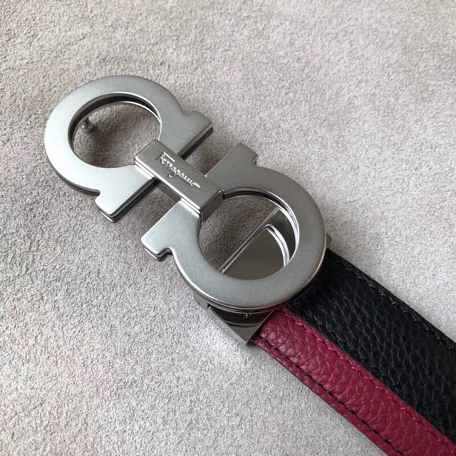 Feragamo gancini original calfskin mens belt 35mm F0013 black&burgundy