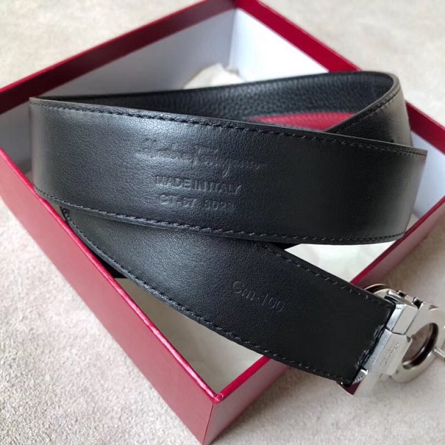 Feragamo gancini original calfskin mens belt 35mm F0013 black&burgundy