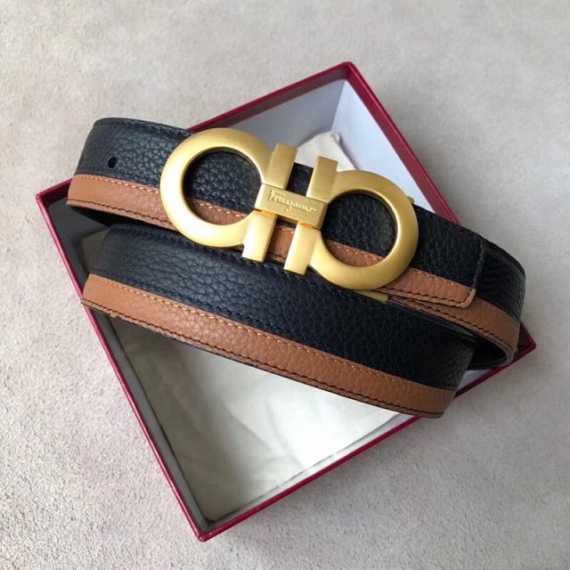 Feragamo gancini original calfskin mens belt 35mm F0013 black&coffee