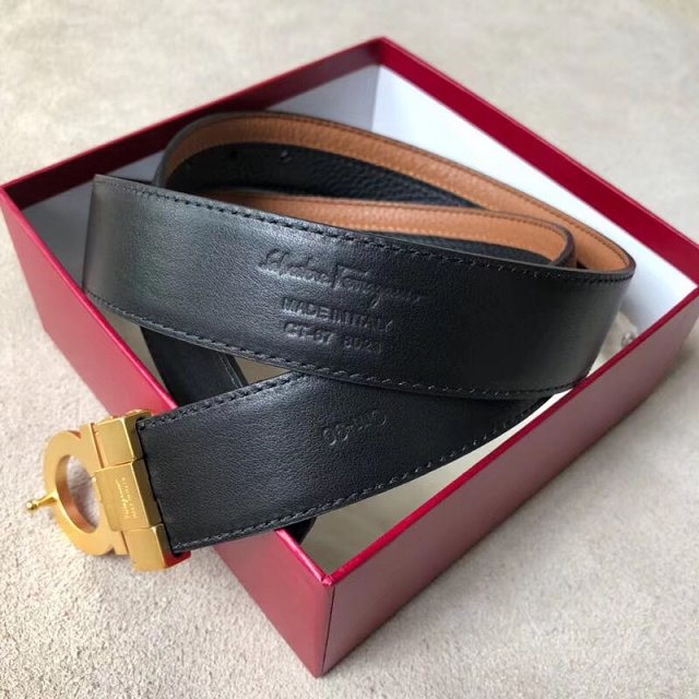 Feragamo gancini original calfskin mens belt 35mm F0013 black&coffee