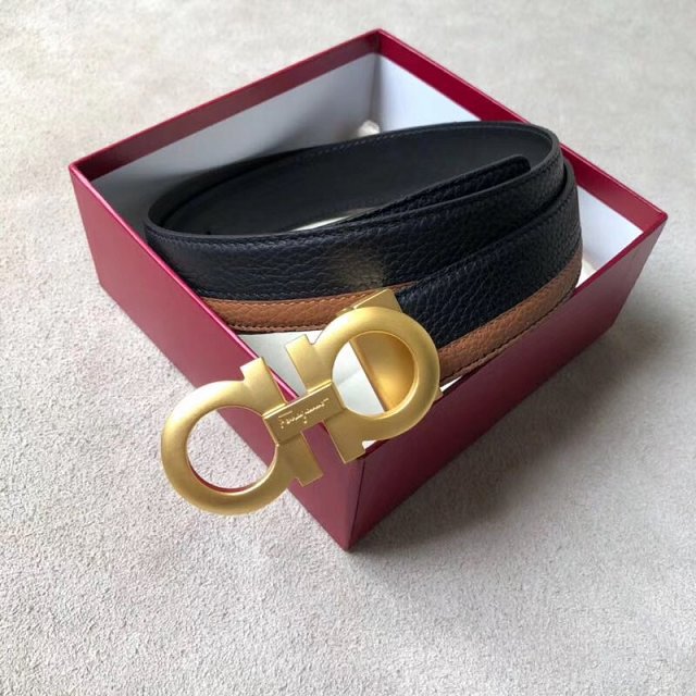 Feragamo gancini original calfskin mens belt 35mm F0013 black&coffee