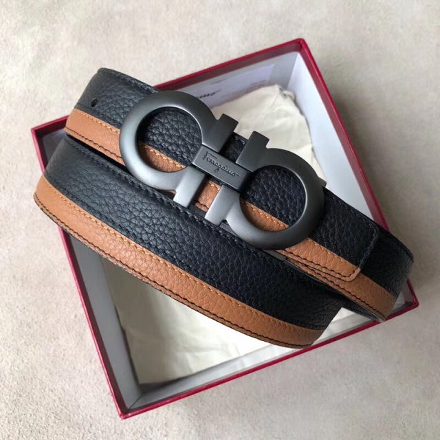 Feragamo gancini original calfskin mens belt 35mm F0013 black&coffee