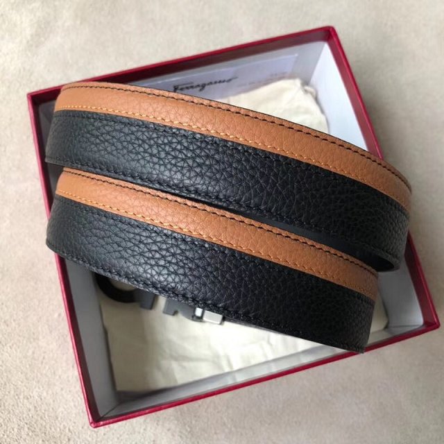 Feragamo gancini original calfskin mens belt 35mm F0013 black&coffee