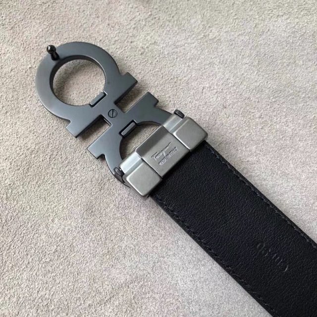Feragamo gancini original calfskin mens belt 35mm F0013 black&coffee