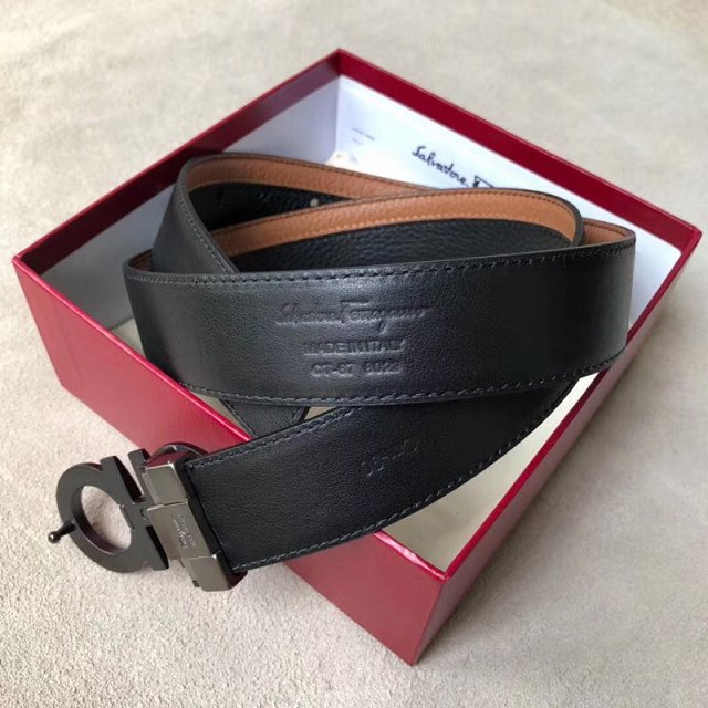 Feragamo gancini original calfskin mens belt 35mm F0013 black&coffee