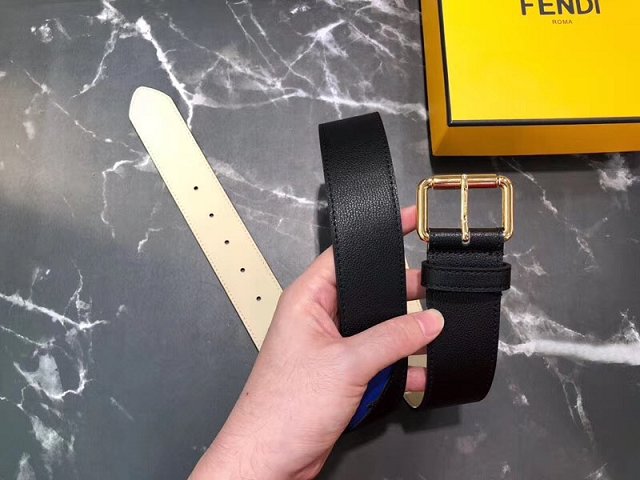 Fendi original calfskin belt 38mm FD0007 black&blue