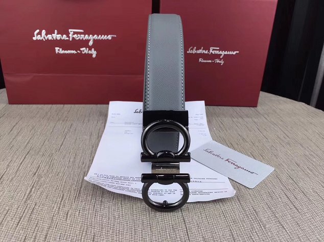 Feragamo gancini original calfskin belt 35mm F0051 grey