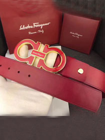 Feragamo gancini original calfskin belt 35mm F0054 red