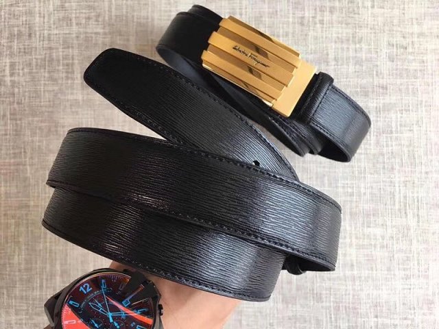 Feragamo gancini original calfskin mens belt 35mm F0044 black