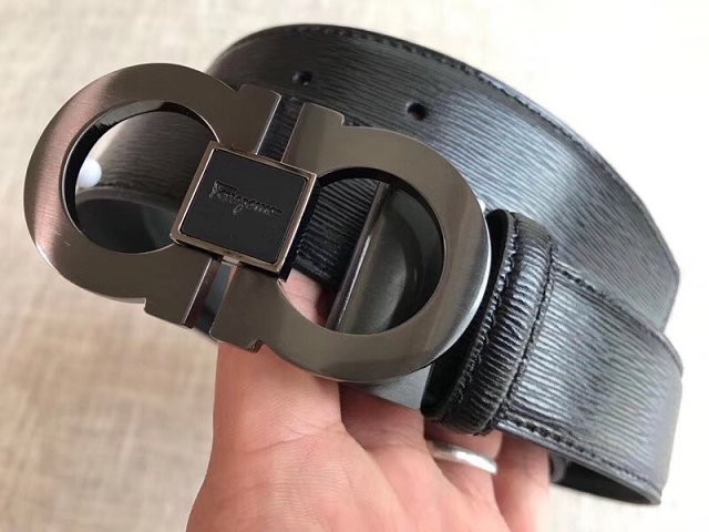 Feragamo gancini original calfskin mens belt 35mm F0045 black