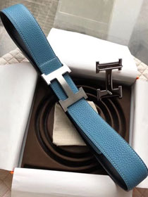 Hermes original calfskin H mens belt 38mm H075355 blue