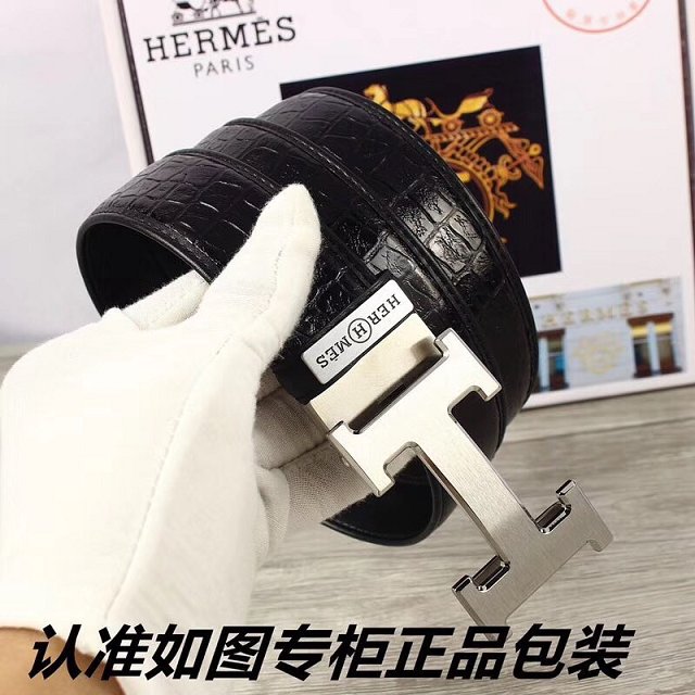 Hermes original crocodile constance belt leather 35mm H064572 black