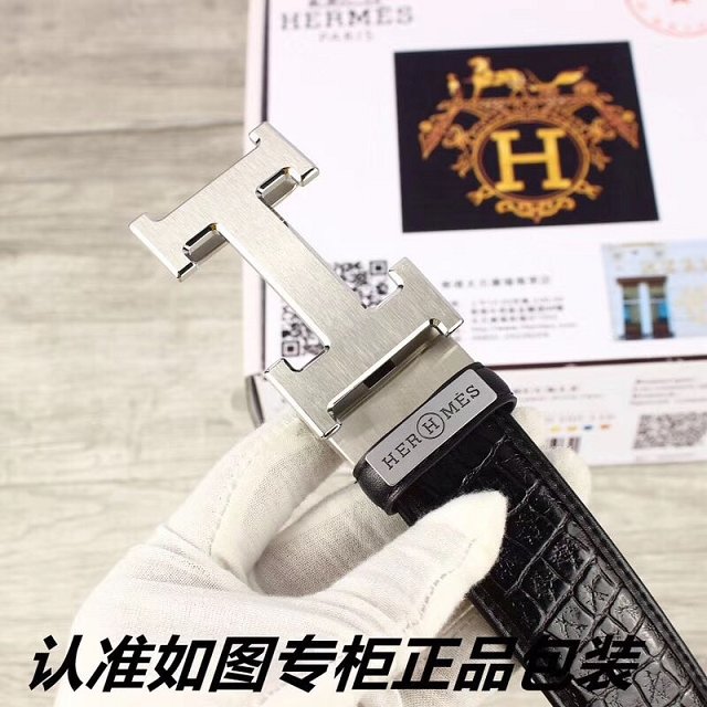 Hermes original crocodile constance belt leather 35mm H064572 black