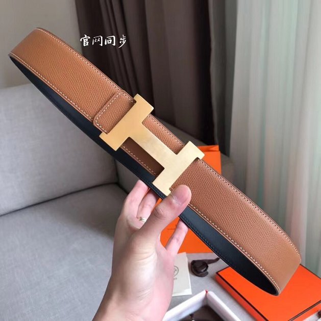 Hermes original epsom leather Constance 2 belt 42mm H064547 coffee