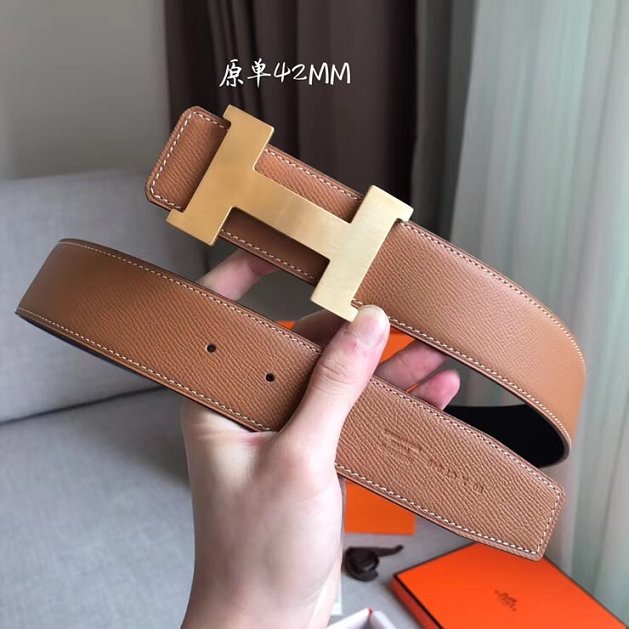 Hermes original epsom leather Constance 2 belt 42mm H064547 coffee