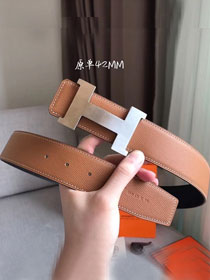 Hermes original epsom leather Constance 2 belt 42mm H064547 coffee