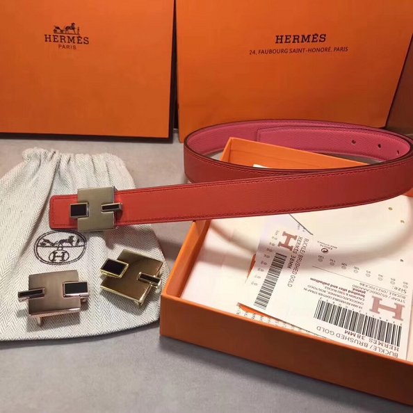 Hermes original epsom leather eileen reversible belt 25mm H073931 pink