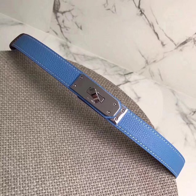 Hermes original epsom leather kelly belt 17mm H069853 light blue