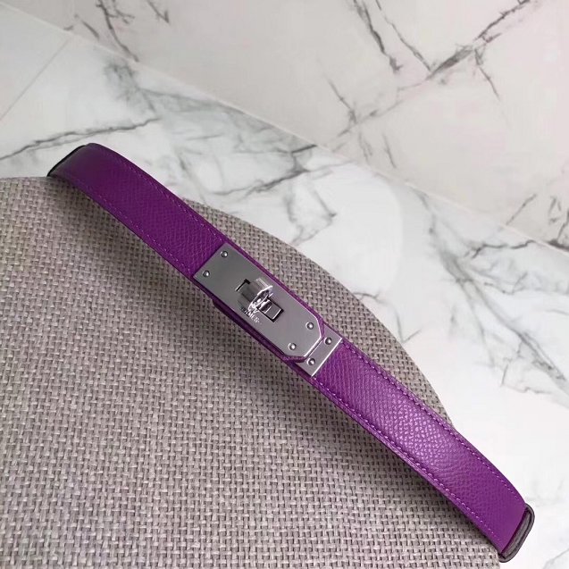 Hermes original epsom leather kelly belt 17mm H069853 purple