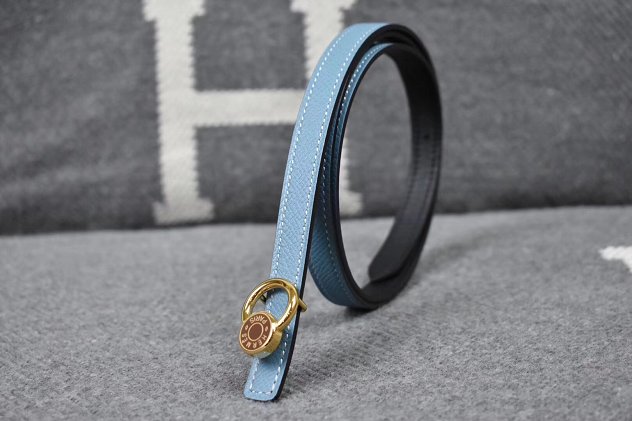 Hermes original epsom leather mini buckle belt 13mm H071429 light blue