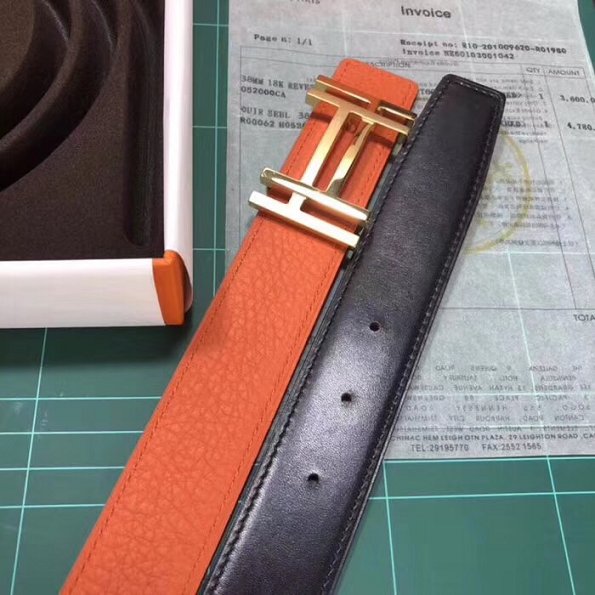 Hermes original togo leather H au carre belt 32mm H066050 orange