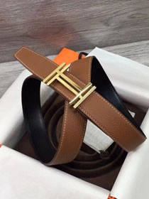 Hermes original togo leather H au carre belt 32mm H066055 coffee