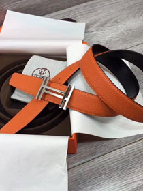 Hermes original togo leather H au carre belt 32mm H066055 orange