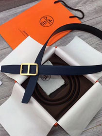 Hermes original togo leather H rouleau belt 32mm H071435 navy blue