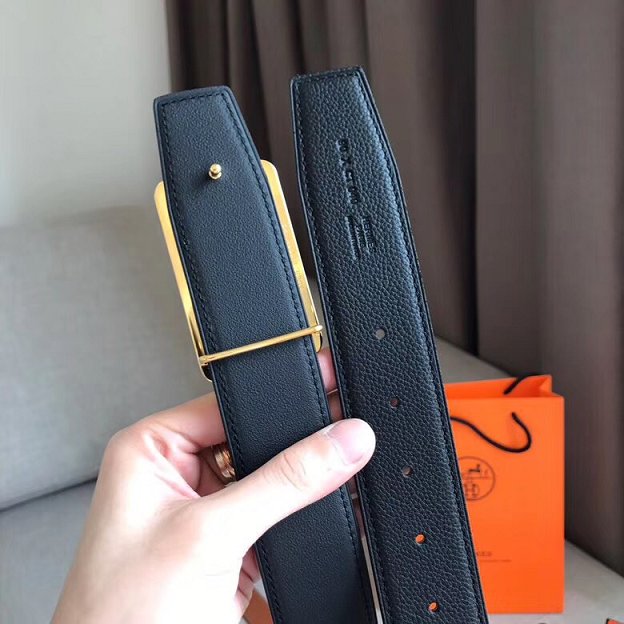Hermes original togo leather H rouleau belt 38mm H071435 black