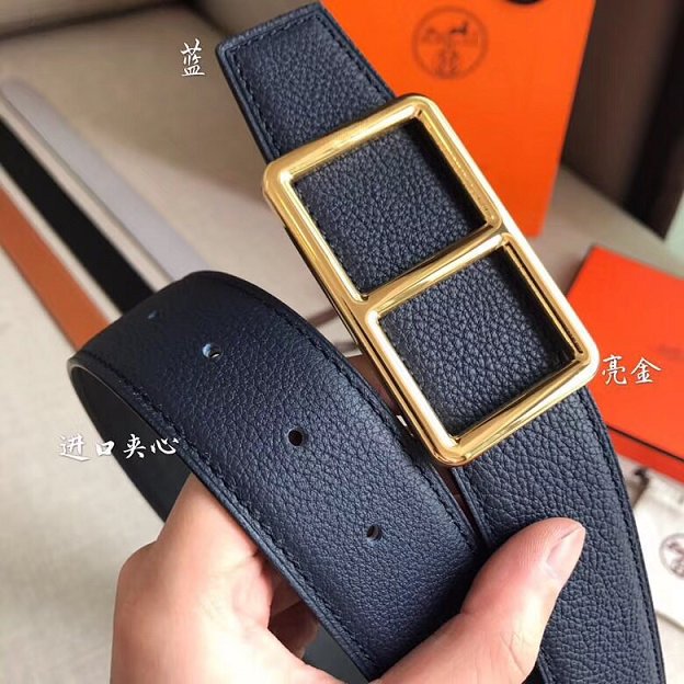 Hermes original togo leather H rouleau belt 38mm H071435 dark blue
