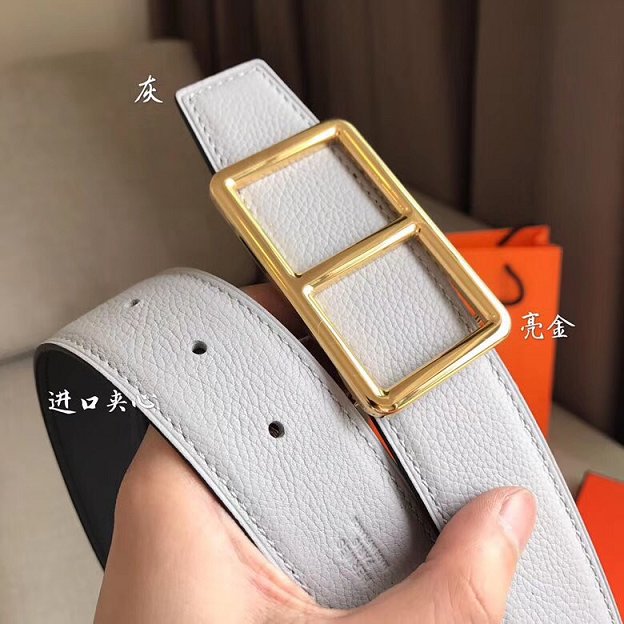 Hermes original togo leather H rouleau belt 38mm H071435 grey