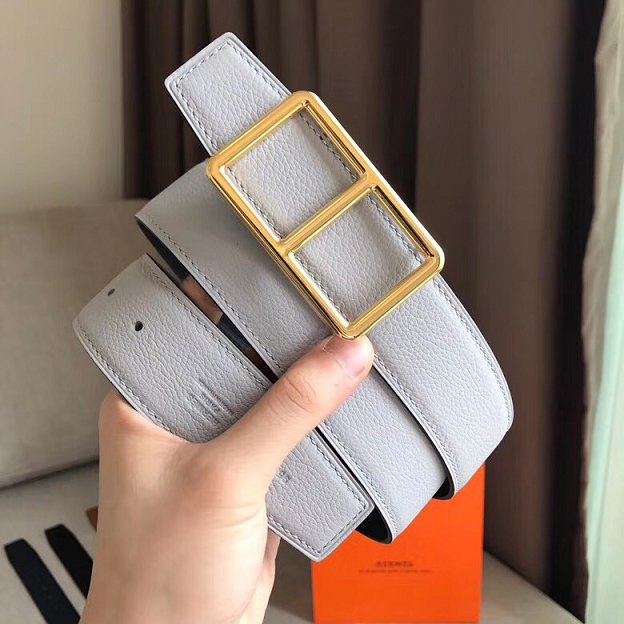 Hermes original togo leather H rouleau belt 38mm H071435 grey