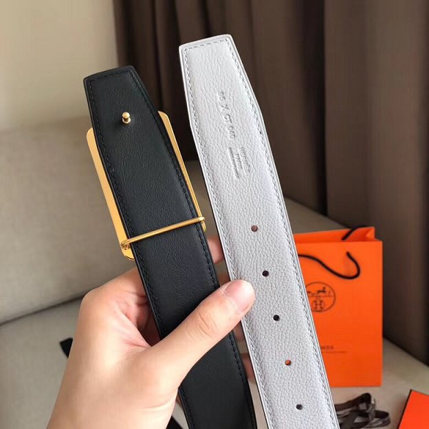 Hermes original togo leather H rouleau belt 38mm H071435 grey