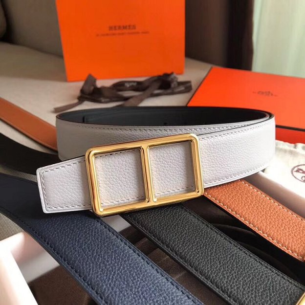 Hermes original togo leather H rouleau belt 38mm H071435 grey