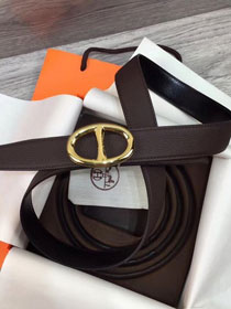 Hermes original togo leather athena belt H065558 dark coffee