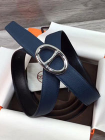 Hermes original togo leather athena belt H065558 navy blue