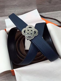 Hermes original togo leather belt 32mm H066057 navy blue