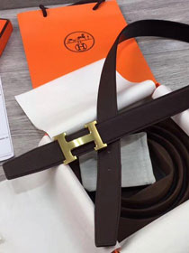 Hermes original togo leather constance 2 belt H064547 dark coffee