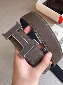 Hermes original togo leather constance 2 belt reversible leather 38mm H064549 grey