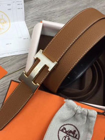 Hermes original togo leather constance belt 32mm H064549 coffee