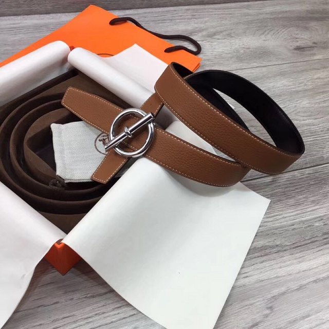 Hermes original togo leather mors belt 32mm H070164 coffee