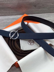 Hermes original togo leather mors belt 32mm H070164 navy blue