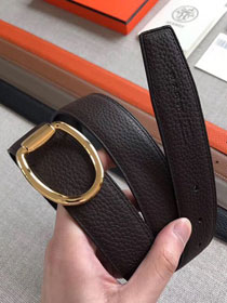 Hermes original togo leather mors reversible belt 32mm H070163 dark coffee