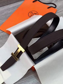 Hermes original togo leather quizz belt 32mm H068500 dark coffee