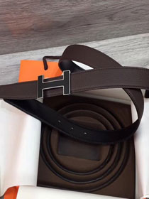 Hermes original togo leather quizz belt 32mm H068501 dark coffee