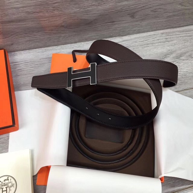 Hermes original togo leather quizz belt 32mm H068501 dark coffee
