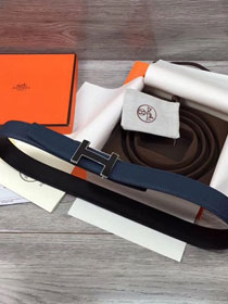 Hermes original togo leather quizz belt 32mm H068501 navy blue