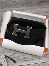 Hermes orignal epsom leather H reversible belt 32mm H073926 black