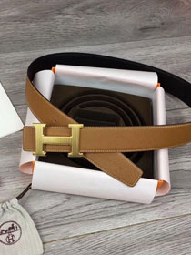 Hermes orignal epsom leather H reversible belt 32mm H073926 coffee