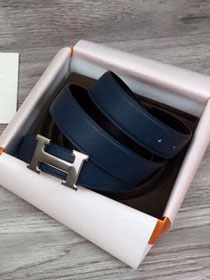 Hermes orignal epsom leather H reversible belt 32mm H073926 royal blue